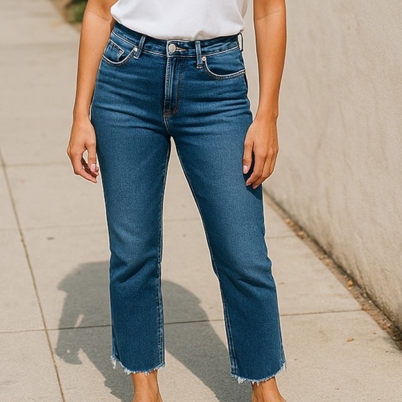 Kancan Women’s 28X 24 Frayed High Waist Dark Wash Stretch Whiskering  Blue Denim - Picture 1 of 10